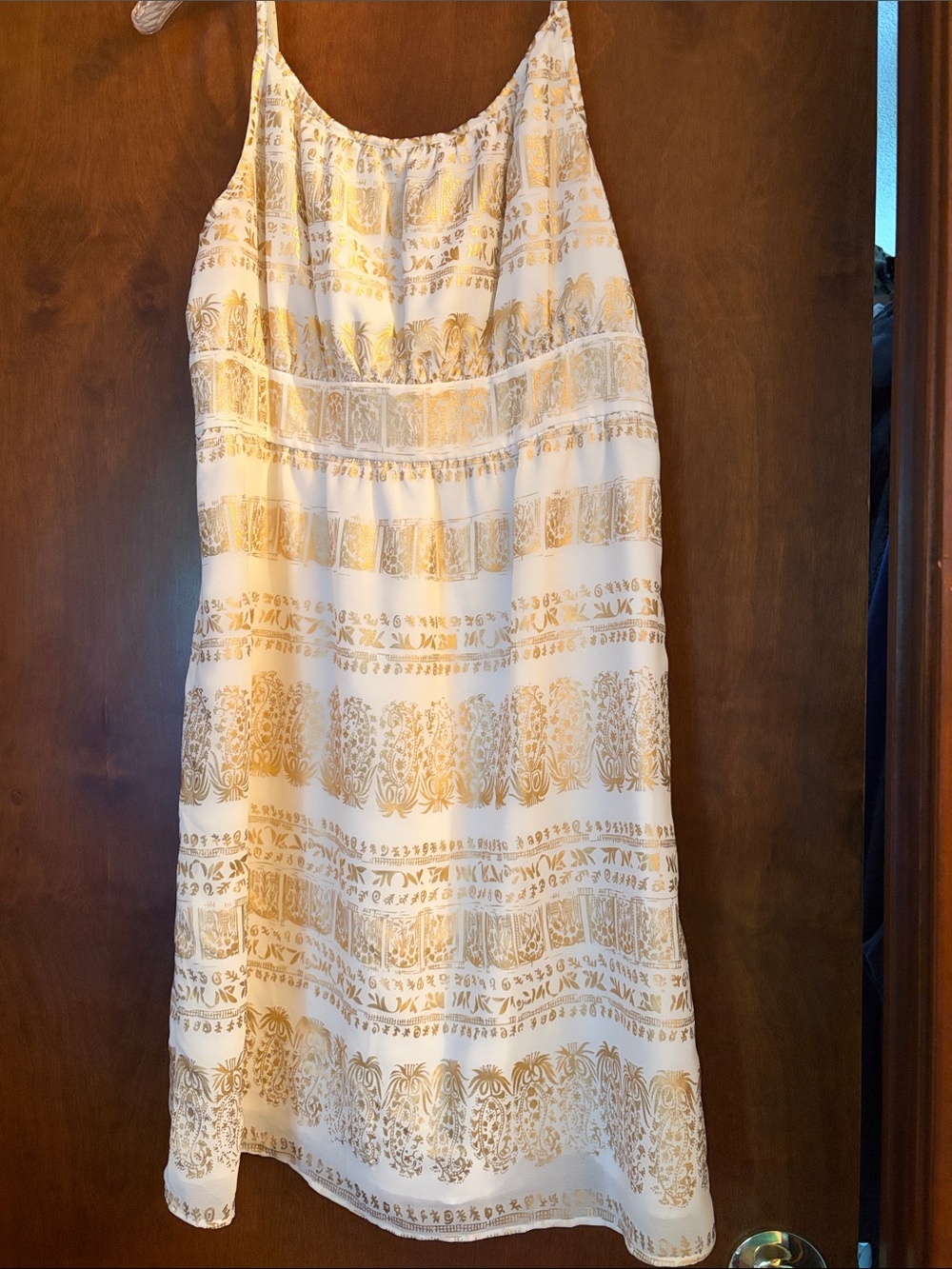 White & metallic gold dress